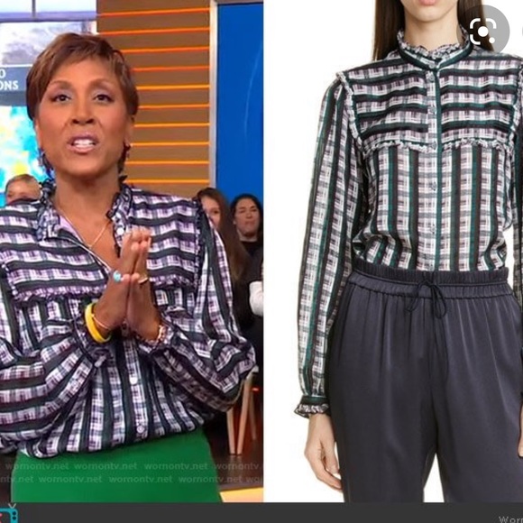 Jason Wu Striped Plaid Ruffle Blouse - Picture 2 of 15